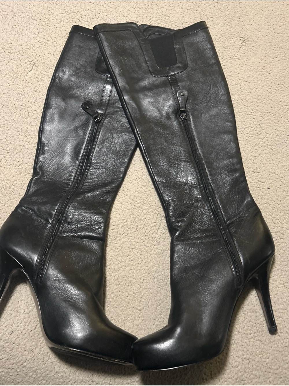 Isola Black Leather Luxury High-Heel Knee Boots size 9.5